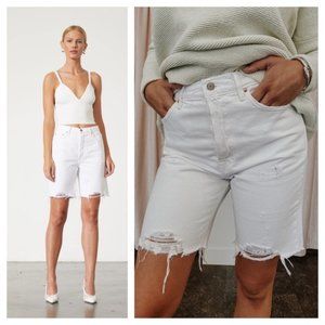 NWT GRLFRND Marjan Distressed Bermuda Shorts White